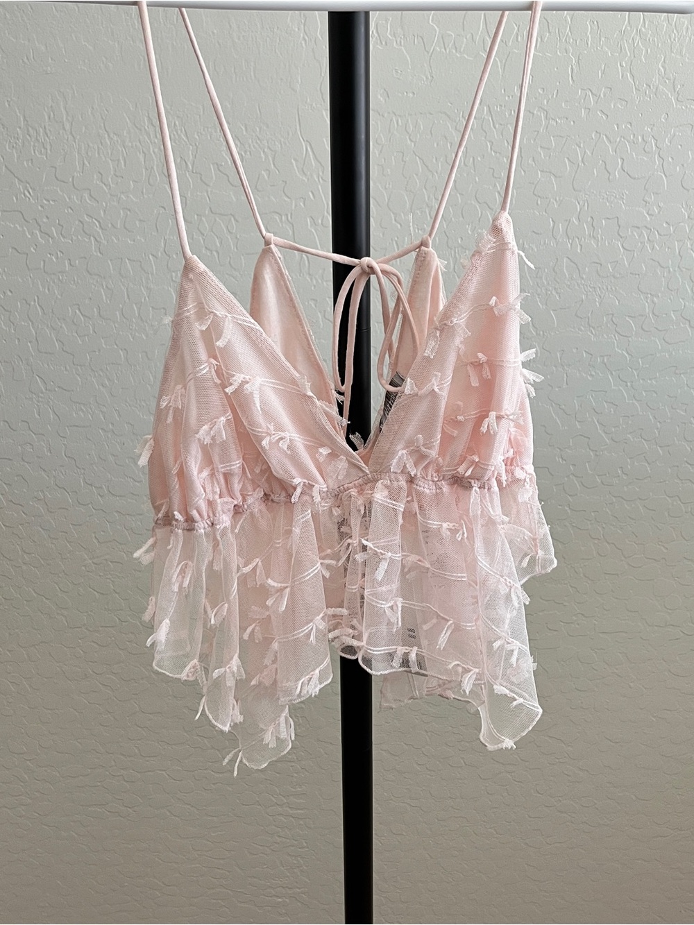 Urban Outfitters Tabatha Blush Pink Lace Babydoll Cami with Bows